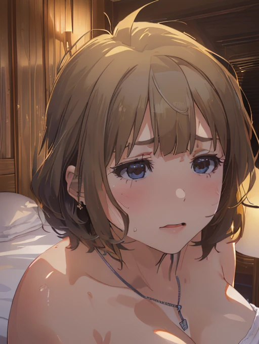 master piece、Highest image quality、highest quality、girl、((embarrassed expression:1.3))、(shy face)、(not wearing clothes)、naked、lie down in bed、forced to spread legs、slender body shape、small nipples、Lustrous hair、Super detailed and beautiful bright eyes、Super detailed clear and beautiful face