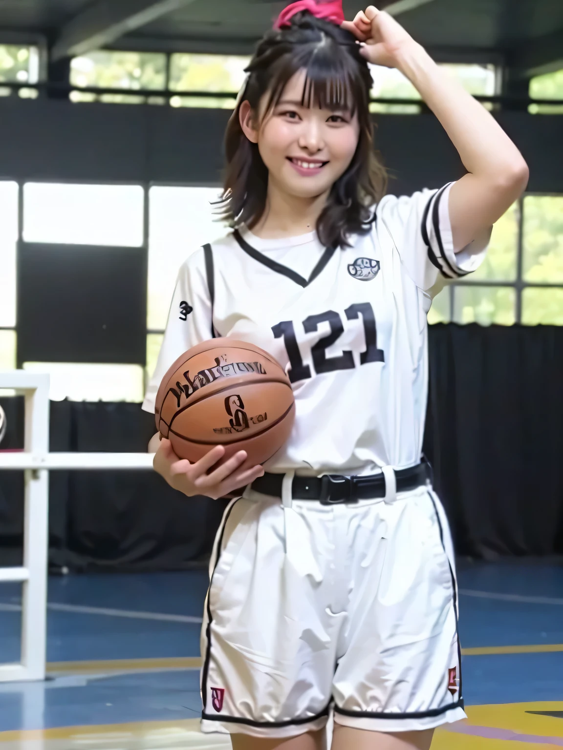 (masutepiece, Best Quality:1.2), 8K, Official art, Raw photo,Angle from directly below、Taken from directly below、dribbling、Basketball Uniforms、Clothes are bukabuka、Full Bord Bill Four、cute butt、Cute little girl s、、skinny、14years、unbelievable Ridiculous, (Upper body, Basketball Uniforms:1.4), Beautiful Girl, Pretty Face, arching back down,、Black Hair Bob、Natural dribbling、Short sleeve, violaceaess, Teen, Looking at Viewer, Film grain, chromatic abberation, Sharp Focus, face lights, Dynamic lighting, Cinematic lighting, Eyes and faces with detailed, Bokeh background,