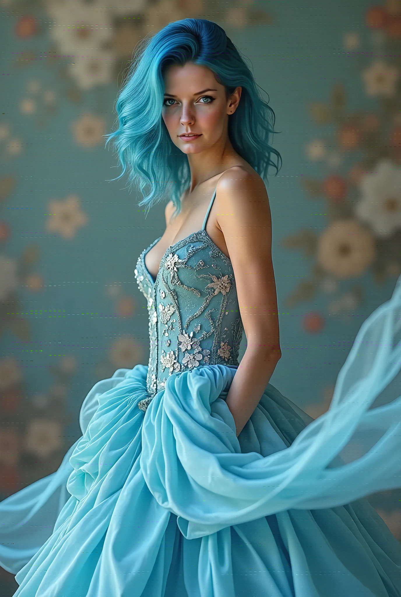 Make him wear a sexy and sexy dress. Light blue hair 