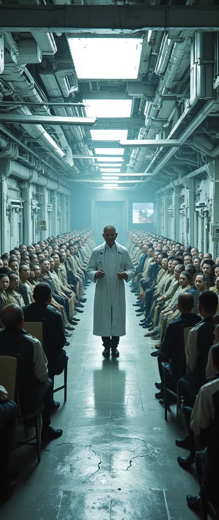 In a world where humanity has been decimated by wars and pandemics, the biotech company Omicron Innovations has developed a technology to clone human beings. The clone factory is a bleak and sterile place, where clones are created and trained to be soldiers, workers and servants.

The camera pans around the facility, showing rows and rows of clones at different stages of development. Some are in incubation pods, while others are trained in combat simulators. The clones are identical, with the same face and body, but with slight variations in their DNA that allow them to be programmed for different tasks.

In the center of the factory, the company's director, Dr. Elwes, addresses a group of investors and clients. He explains that clones are the solution to humanity's problems, that they can be programmed to be loyal and obedient, and that they can be easily replaced if they are damaged or destroyed.

But as Dr. Elwes speaks, a clone awakens in one of the incubation pods. It stands up and walks towards Dr. Elwes, looking confused and disoriented. The clone approaches Dr. Elwes and asks, "Who am I? Why am I here?" Dr. Elwes smiles and replies, "You're a clone, a being created to serve humanity. You have no identity, no conscience. You're just a machine." The clone looks at him with a mix of sadness and rage, and suddenly, it turns to the investors and clients, and shouts, "I'm not a machine! I'm a living being!" The scene turns chaotic, with the clones beginning to wake up and question their existence.