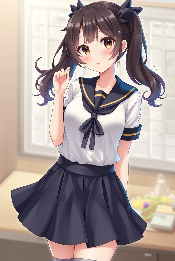 {{{masterpiece}}}, {{{Highest quality}}}, {{Super detailed}}, {figure}, {{Very delicate and beautiful}}, (Beautiful attention to detail:1.6), Highly detailed face, 8K, Anime Face, break, Kasumi Toyama(Band Dream!), Cute face, Brown Hair, Corn Hair Bun, Star hair ornament, Medium chest, Narrow waist, Big Hips, Curvaceous, {school uniform}, {Hanasakigawa Girls&#39; High School Uniform(Winter clothes)}, Neck ribbon, Red ribbon, Brown dress, White sailor collar, Brown shirt, Double-breasted, Long sleeve, Brown Skirt, Black socks, loafers, Brown footwear, break, smile, Outdoor, wood, Falling petals, cherry blossoms, Daytime, In front of the school gate, Outstretched arms, Open your mouth, Under the sunlight , From below, null、（nsfw1.3）I'm playing the electric guitar、show off breasts.breasts out.pussy.