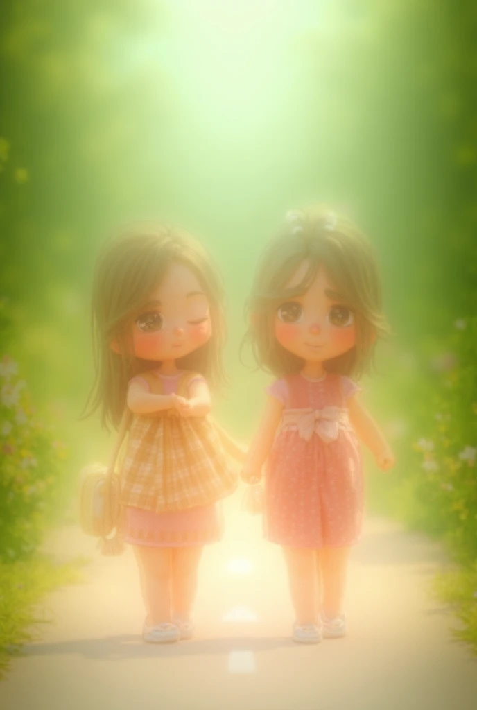 Prompt: An incredibly charming little girl carrying a backpack, accompanied by her adorable puppy, enjoying a lovely spring outing surrounded by beautiful yellow flowers and natural scenery. The illustration is in high definition at 4k resolution, with highly-detailed facial features and cartoon-style visuals.