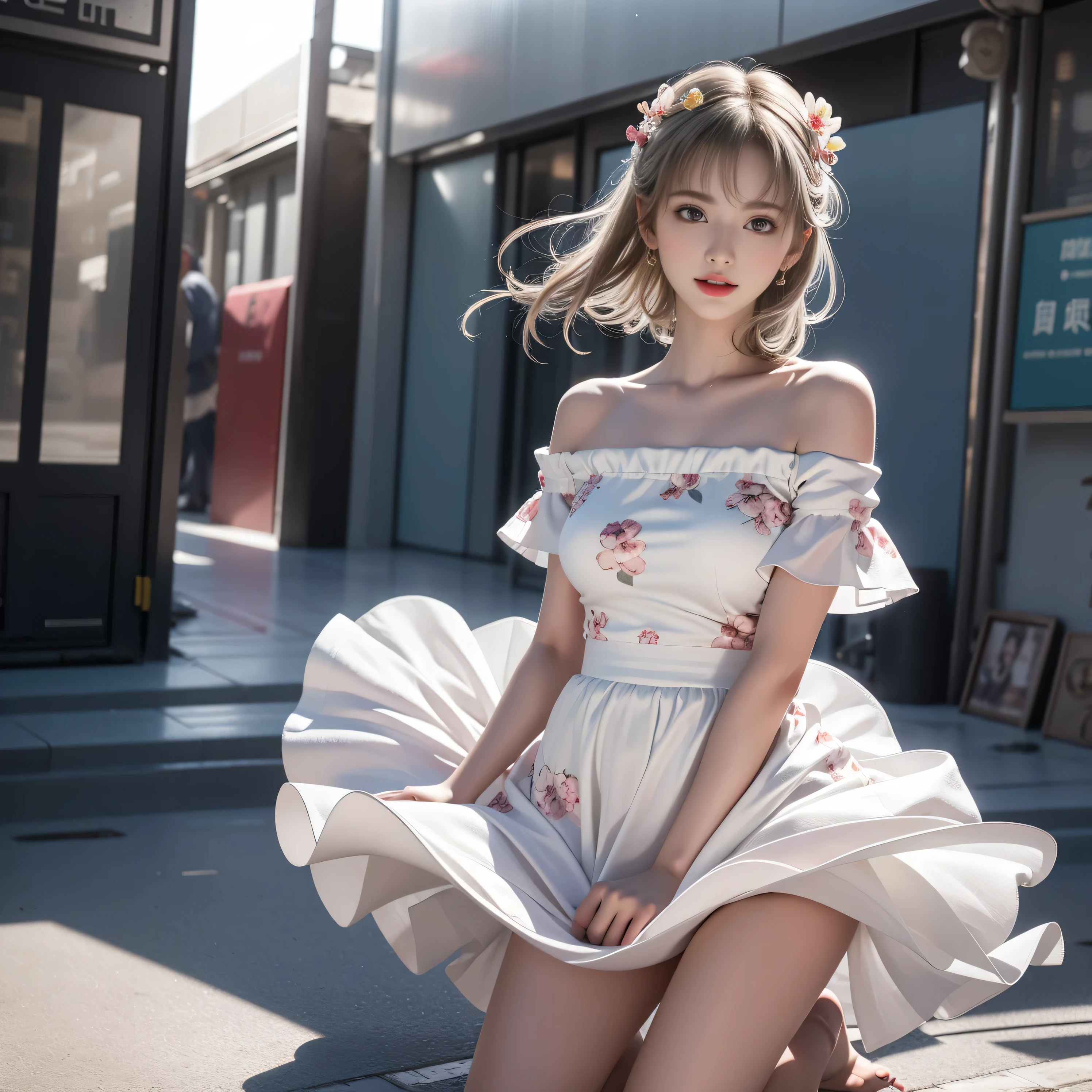 Top quality work、one person、 girl 、(Alone)、(Rear view),( Looking Back), REAL MOVIE 、 ULTRA PREMIUM GRAPHICS 、8K HD CG Works、High Quality Graphics、High resolution CG work、10x pixels、 ultra fine details :1.1、Advanced Technical Details:1.1.2.1. photo real 、((Girl getting on all fours in the park ))、 natural light:1.5.Light Effects(Virtual Light Effects:1.8)、 LONG WET SILVER HAIR 、 Silver Hair、Transparent Hair、 very detailed hair ( Premium Hair Details :1.1)Clear Eyes、 beautiful double eyelids、 sharp eye makeup 、 delicate eyelash makeup 、 thin eyebrows、Eye for detail、 High Nose Muscles 。nose、Beautiful red lips、 rosy cheeks 、Delicate makeup face、 cute face、 Perfectly Proportioned Face 、( Advanced Facial Details :1.1)、Sparkle、(Off-the-shoulder semi-flower dress Off-the-shoulder semi-transparent white floral dress)、((one personの girl ))、 photoshoot、Woman's whole body、 real、 amazing on the beach、My Work。 eyes shine today 、(Sudden wind)、( style of a woman standing on all fours flips up her skirt)、