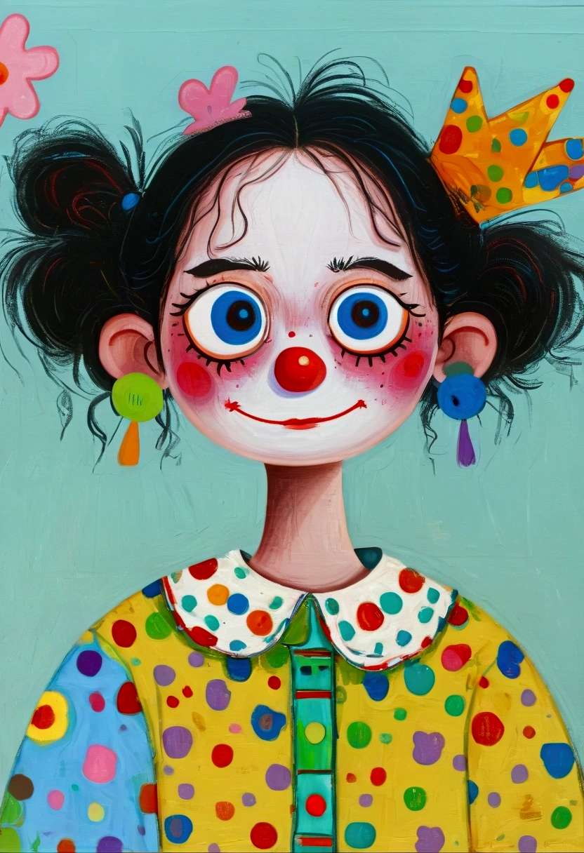 (((Childish Art，Pastel Painting，Oil painting Stick painting ，Thick coating，Texture)))：crazy clown，2D