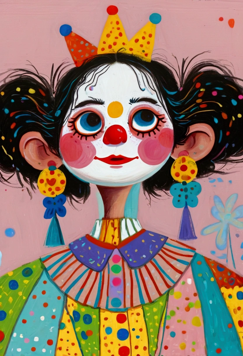 (((Childish Art，Pastel Painting，Oil painting Stick painting ，Thick coating，Texture)))：crazy clown，2D