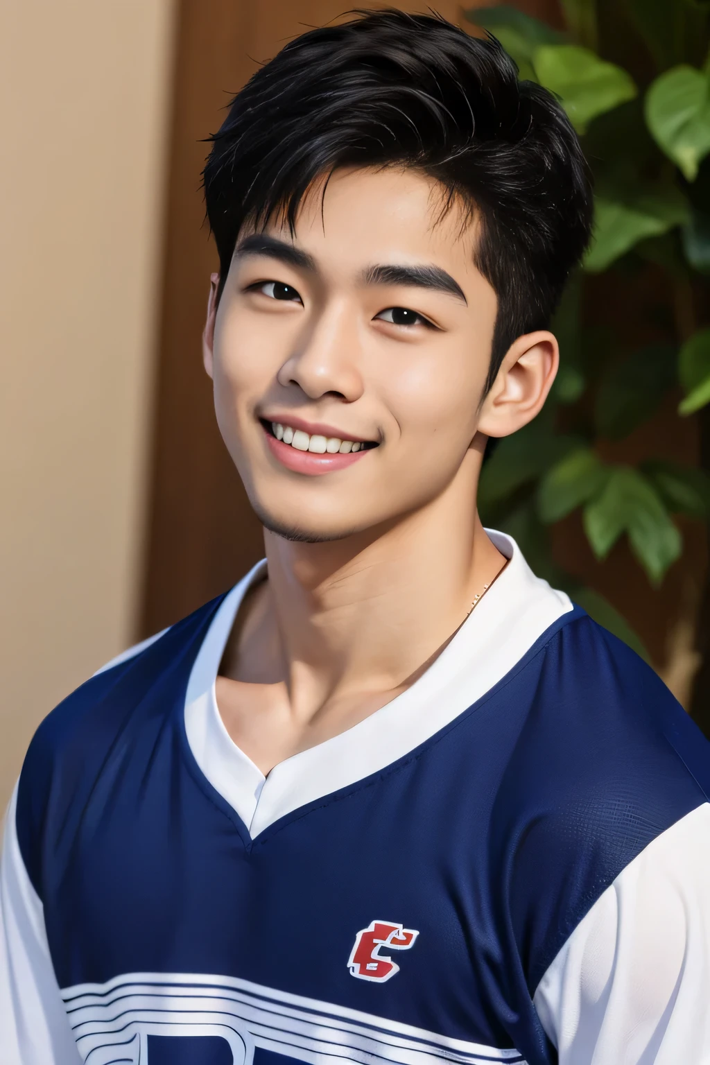 18-year-old male、 Japanese、 handsome、 macho、 athletes、smile