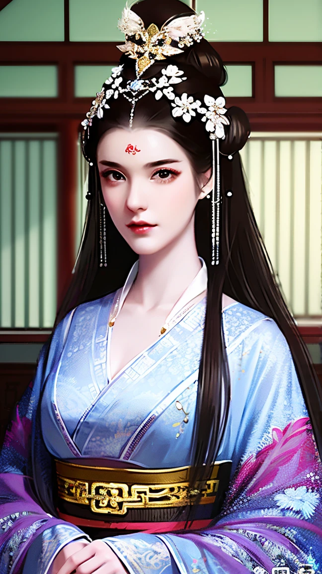 reality，Hualien.pond，masterpiece, A person with long silver hair , Very long ribbon ， bright purple double eyes ,  Water drop pattern in front of forehead , masterpiece, Big breasts，, wears an ancient Chinese white shirt ， red maple leaf stripe ，Chinese woman， high detail,  Very Detailed ,  Ultra HD, 