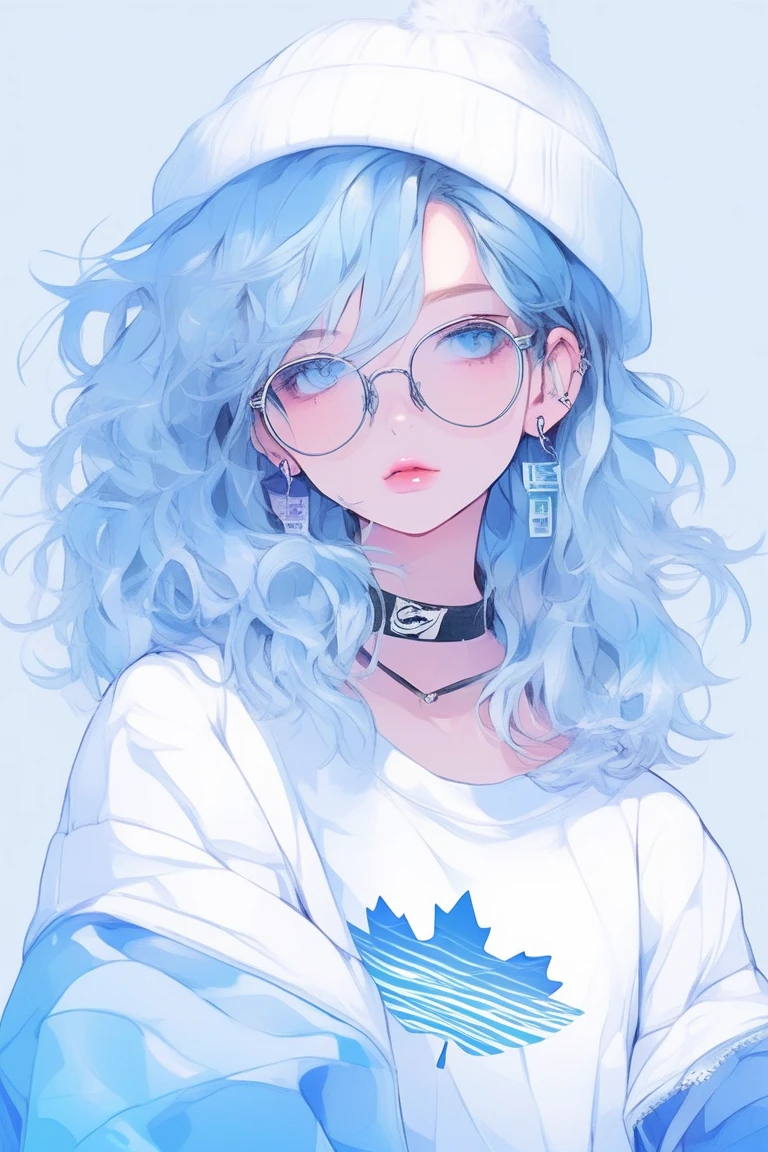 illustrator, anime , realistic ,Outline , 1 girl, ,lip, Sweater,order, blue gradient background, neon hair,Textured finish, Canadian, (Art work, best quality swimsuit) Ganyou