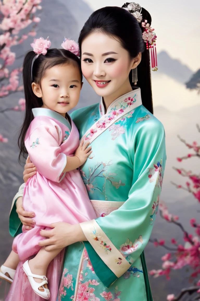 It shows the appearance of a Chinese friend she is together with her  daughter they are wearing beautiful clothes