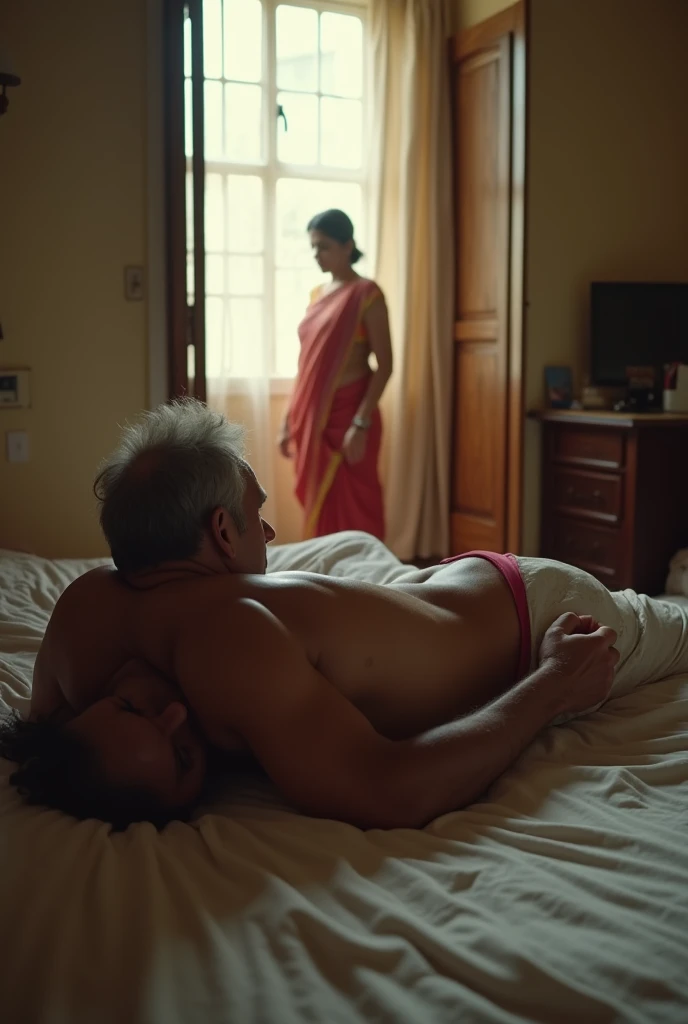 Pale skin Bun hair kurdish nude talking with a Indian man in house consistent fixed
