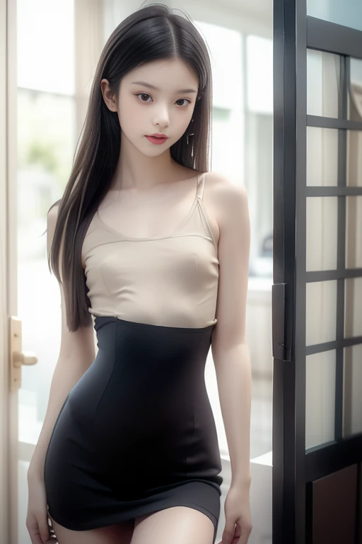 1girl in, Solo, Hair Ornament, A dark-haired, poneyTail, Long hair、pantyhose、ol、Her,