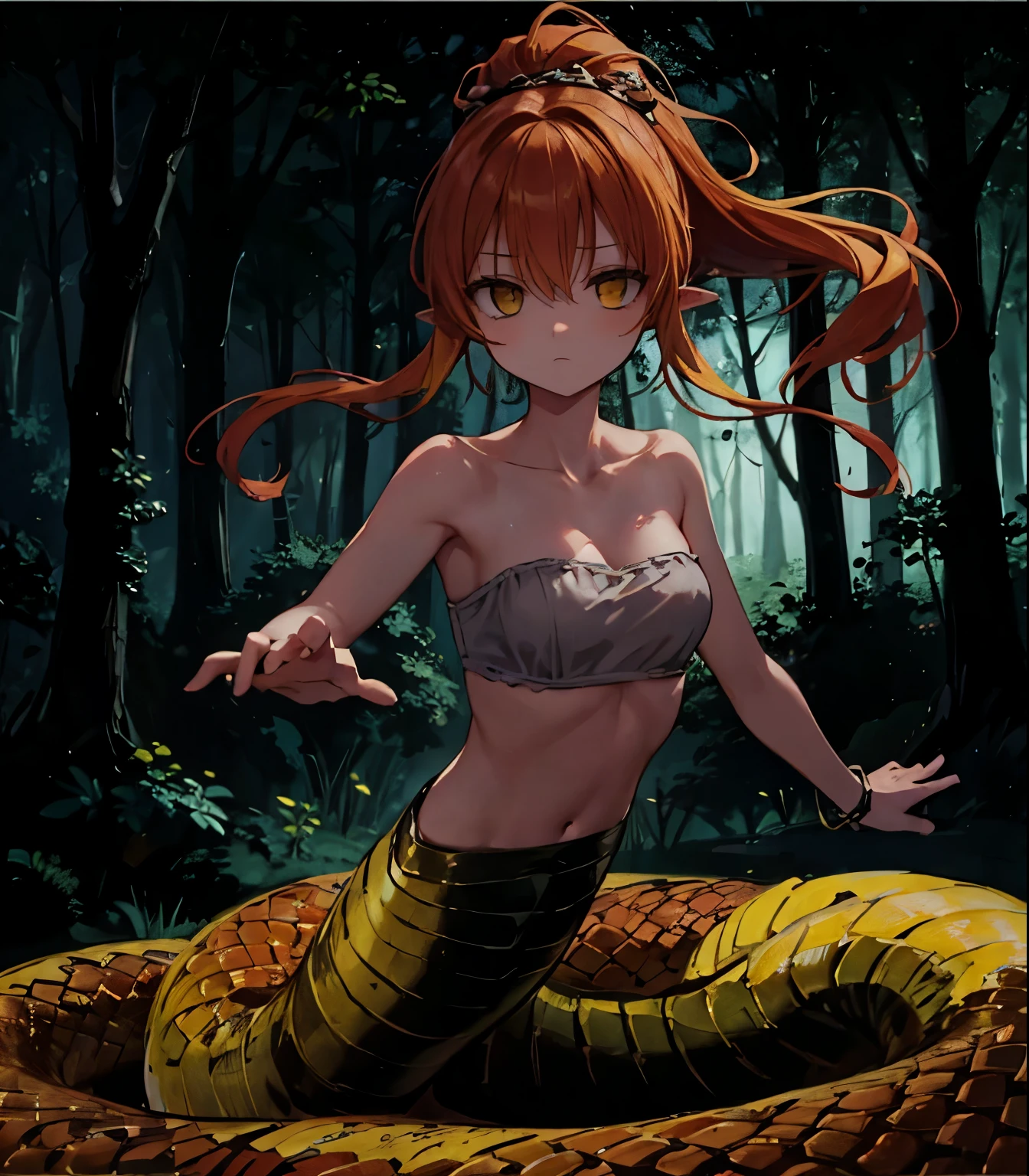 lamia,forest,darkness, are expressionless, yellow hair