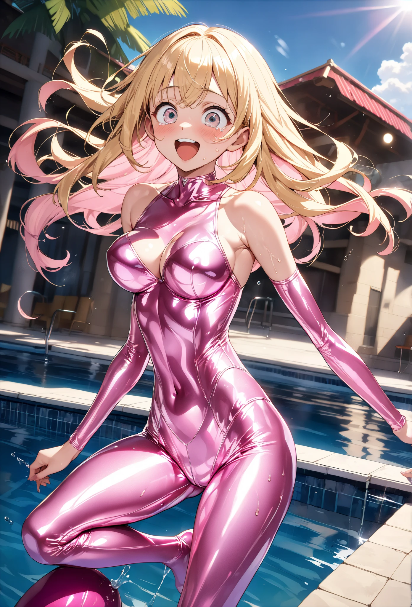  masterpiece top quality Unity 8k with the whole body covered in slime,( twin tails),  hair bow , Beautiful blonde, detailed hair,very long hair, blue eye,Sparkling Eyes,Princess Eye, *********:1.2, (pink dress made of translucent latex:1.4,  shiny white thigh-high boots:1.5, translucent object ,Latex Sparkling ) ,((Lighting Front)),( close one eye ,  putting their fingers in their lips),  perfect body, **li body,  realistic skin, flat chest:1.3,Sly Smile,  open your mouth,  nurse station , ( Ultra High Definition, super detailed, ultra high resolution),( wet skin :1.4,Flowing sweat:1.3),( perfect anatomy ),(Wet with lotion:1),( on my hands:1.3),( sheds tears:1.3), (full body:1.2), (standing:1.3)