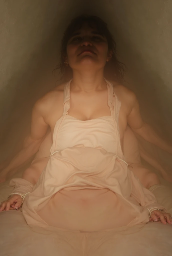 "(The best lighting, alto contraste, oscuro, dramatic),(Chica rubia junto a una cabra negra gigante, Open the rib cage, feto, autopsia, huesos humanos, sangre por las paredes). Luz Caravaggio"