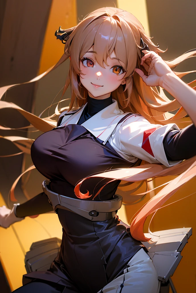 ((masterpiece, top quality,  Ultra Fine,  high res)), Alone,  beautiful girls, smile,Long Hair,Two Side Up,The Murasame Kai(Fleet Collection),(enormous breasts), heterochromia (red eyes yellow eyes),