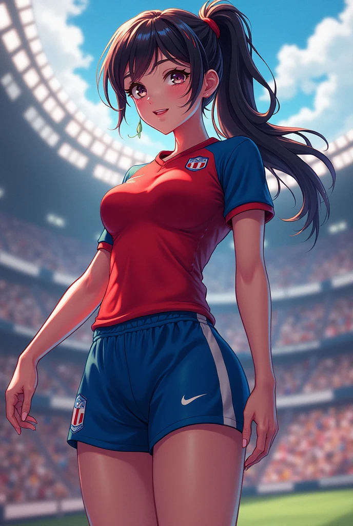 Beautiful 15-year-old Atletico cries, lagrimas en los ojos, sus manos estan sobre la cabeza, toma de cuerpo entero