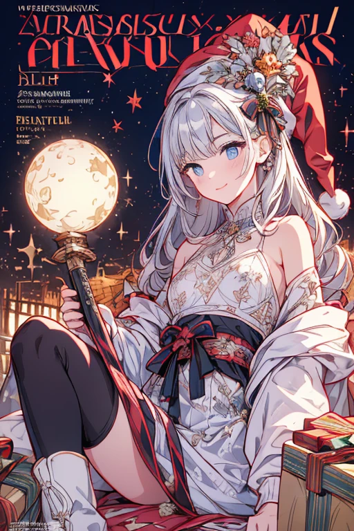 Sleigh Babe has see-through silver hair tied in a high ponytail. She has pink blush, sparkly ocean blue eyes, glossy pink lipstick, pale colored skin, and brown eyebrows. Sleigh Babe also comes with a pearly white chewing gum. She wears white fluffy bracelets, a sparkly red tank top with white frills, a sparkly black bow tied around her waist, a sparkly red skirt with white frills at the bottom, and sparkly black boots with red soles. SPARKLE; GLITTER
