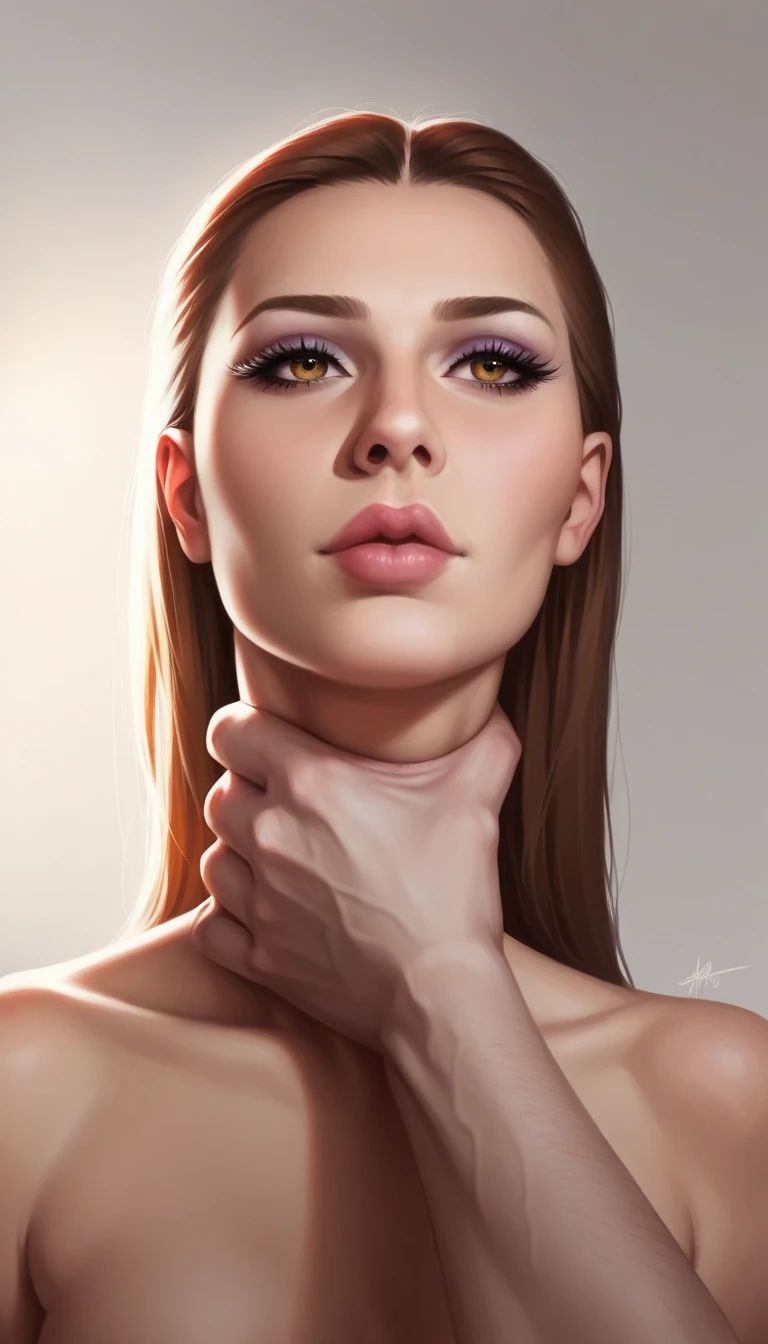 realistic 1girl, detailed face, beautiful detailed eyes, beautiful detailed lips, extremely detailed face and eyes, long eyelashes, nude, choking neck, high quality, 8k, masterpiece, photorealistic, vivid colors, dramatic lighting, dramatic shadows, cinematic, moody atmosphere, dark and sensual