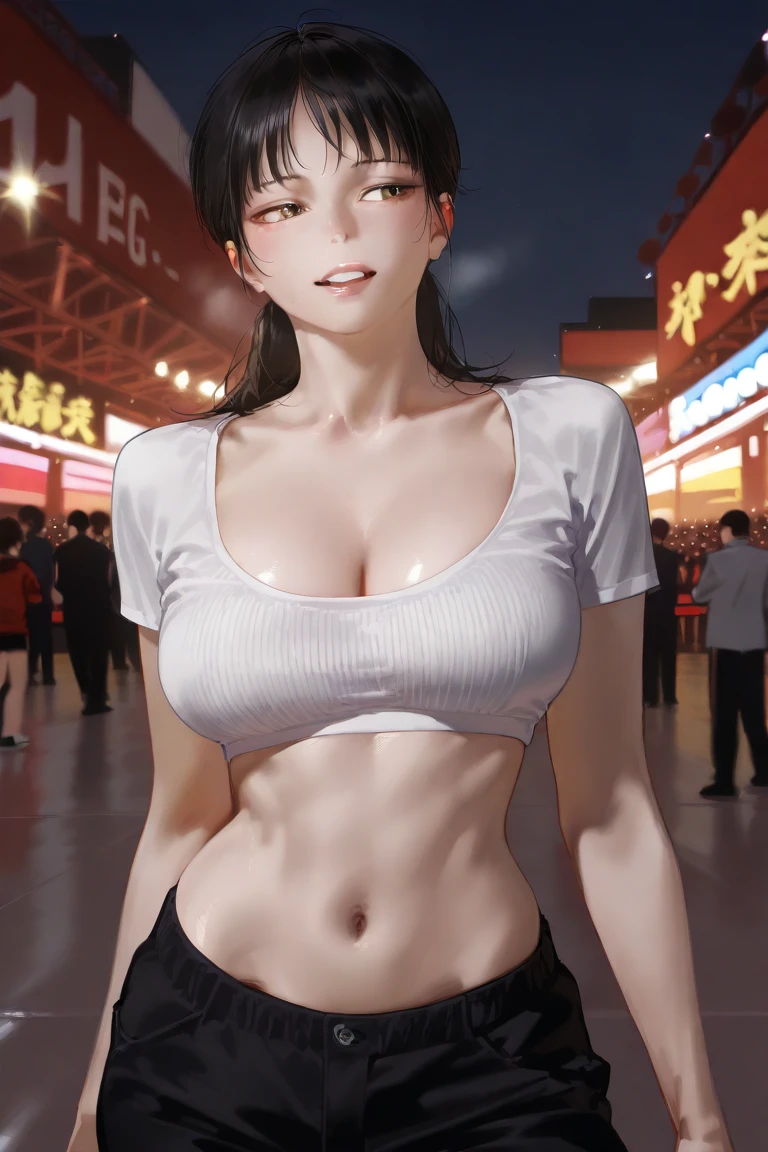 robin face, more detailed, she's mma audience, mma audience seat background, detailed face