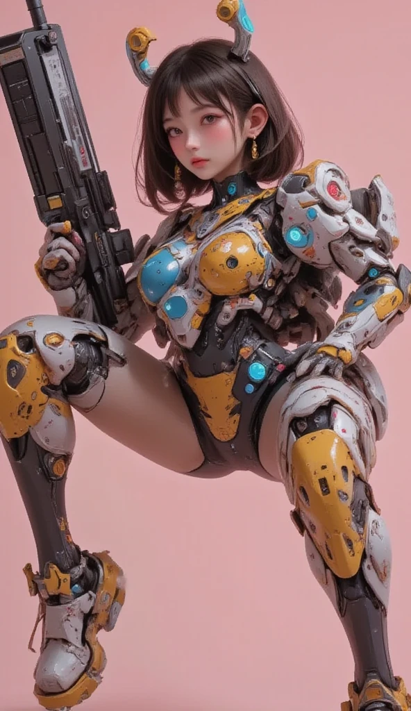  Cute Female Robot , heavy weapons, Glowing Joints and Gaps , 新 super detailed ,  brightly colored ,  dynamic pose,  highly detailed face and eyes , Complex Mechanical Design, Fantastic, Pastel Palette,  Photorealistic ,  cinematic lighting,  soft lighting,  chiaroscuro,  cinematic lighting, Fuji Color, 8k, masterpiece, retina, Accurate,  anatomically correct,  textured skin ,  super detailed ,   high detail ,  High Quality ,  Award-winning , 最 High Quality ,  high res, 1080P,  high res, 16k,  SHORT BOB HAIRCUTS ,  medium breasts,  messy hair,  two-tone、 on all fours、Penthouse、 from behind 