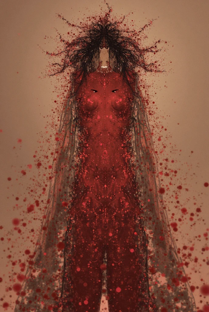 A red queen stands on a hill made up of ant carcasses,Blood stains all around,ultra - detailed, biological photo, finely detailed illustration