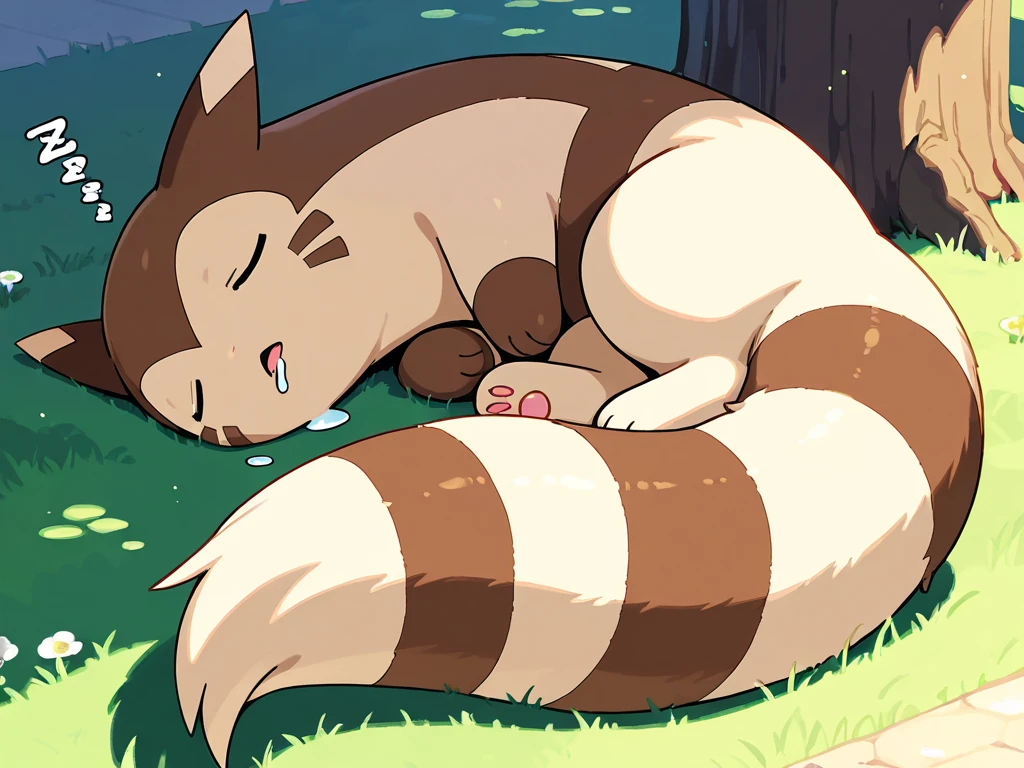 Sleeping Typhlosion . Three toes on each foot. Big toes. Gray soles. Showing soles.