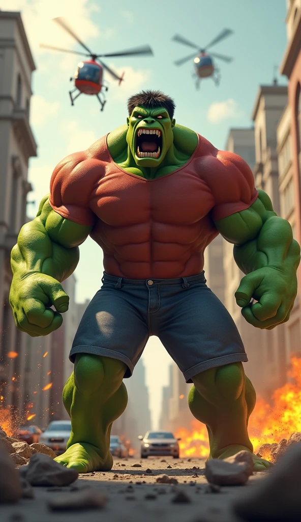 Hulk on his breast red braa