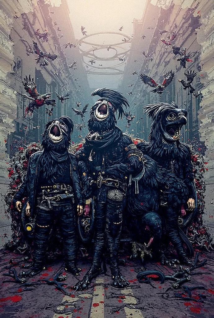 yellow and black, skulls faces with tentacles, in the style of Mork Borg, strong contrast, grunge dirty punk splash art, zine black metal, forest color splash background