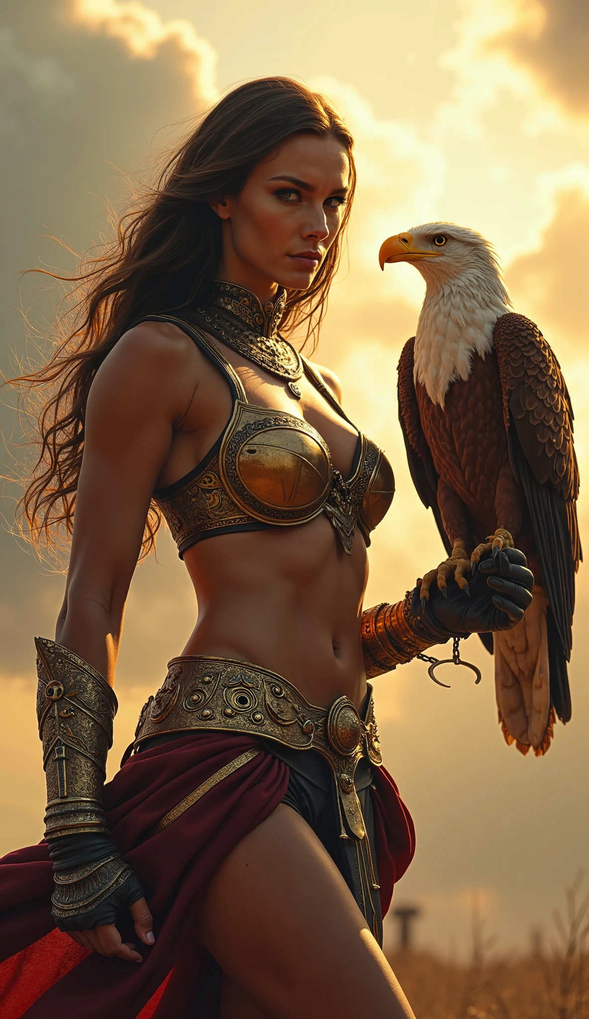(RAW photo), (Realistic,24k), (photo-realistic), ultra high resolution, masterpiece, highest quality, portrait, facial portrait, perfect lighting, detailed lighting, dramatic shadow, ray tracing, 1 beautiful slave girl, , ((Idol face)), perfect anatomy, dark skin, Voluptuous, cleavage, symmetrical eyes, beautiful detailed brown eyes, chubby lips, big thick thighs, abs, muscle, shortcut hair, black hair, half open mouth, (wearing a erotic Gladiator costume), (in Rome Arena), (fight with big eagle),