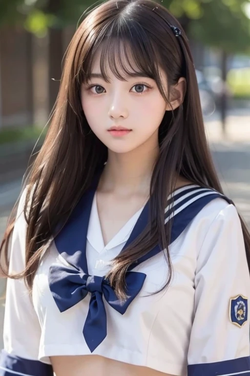  like an idol , long hair , straight hair , Round face , bust up ,  sailor suit  ,  as pictured  ,  High School