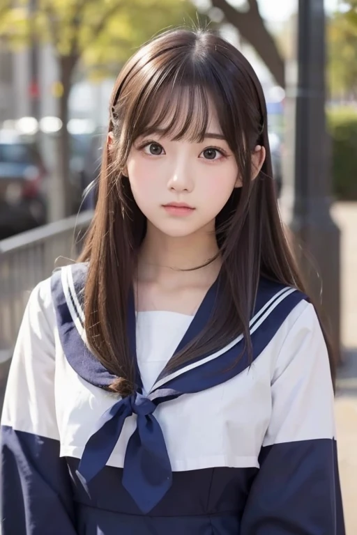  like an idol , long hair , straight hair , Round face , bust up ,  sailor suit  ,  as pictured  ,  High School