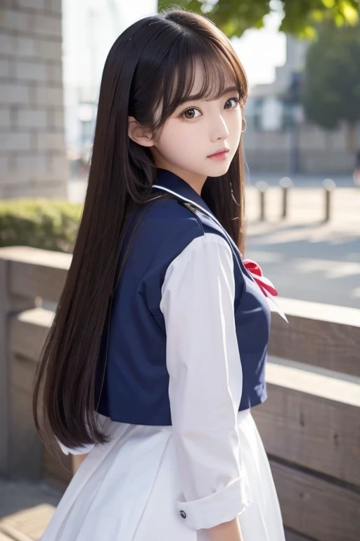  like an idol , long hair , straight hair , Round face , bust up ,  sailor suit  ,  as pictured  ,  High School