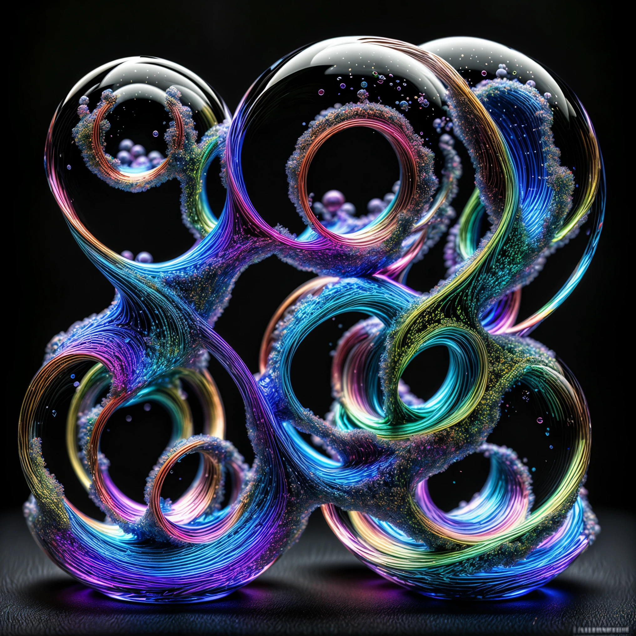 a psychedelic digital art,ultra-detailed vibrant fluorescent neon colors,intricate rainbow glass-like environment,shimmering glass bubbles morphing out of swirling colors,glowing light and reflection,4d mandelbulb psychedelic landscape,bright overexposed backlighting with depth of field,award winning masterpiece,pixel art,portrait photography,photorealistic,hyperdetailed,glass morphism,sparkle,optical illusion,rotational symmetry,best quality,8k,ultra-fine detailsWithin the black of the abyss, intense bright, colorful, perfectly symmetrical glass spheres containing the glowing light of acidzlime within the glass. Smaller glass orbs beneath that melt and drip vibrant colorful symetrical patterns that cover the ground and merge together in a quilt of intricate and complex designs. High fantasy, magical effects,Portrait photography, cinematic photography, photorealistic UHD, intricate, complex, attention to detail, optical illusions, unique patterns and designs, avant garde, masterpiece. Light is emerging from colors in a psychedelic dream, shimmering glass morphing out of colors, tripped out vibrant colors, perfectly formed beautiful reflective bubbles, attention to detail on the bubbles and spheres, beautiful psychedelic digital art, pixel art, trippy colors, 4d mandelbulb psychedelics, glass like psychedelic landscape, intricate rainbow environment, psychedelic underwater brightness, neon colors, bright colors, psychedelic trip, fluorescent psychedelic aesthetic, psychedelic vibrant colors, bright psychedelic neon colors, paint splattered backgrounds,swirling spirals and vortex, bright vibrant colors popping out from 3d glass spheres, Pixel Assets, Portrait photography, surrealism, Photorealistic, Hyperdetailed, Glass Morphism, Digital Art, Sparkle, Optical Illusion, Glowing Light, Reflection Light, Overexposure, Backlighting, Depth Of Field, Rotational Symmetry, UHD, High Details, High Quality, Super Detailed, Best Quality, Award Winning, Masterpiece.