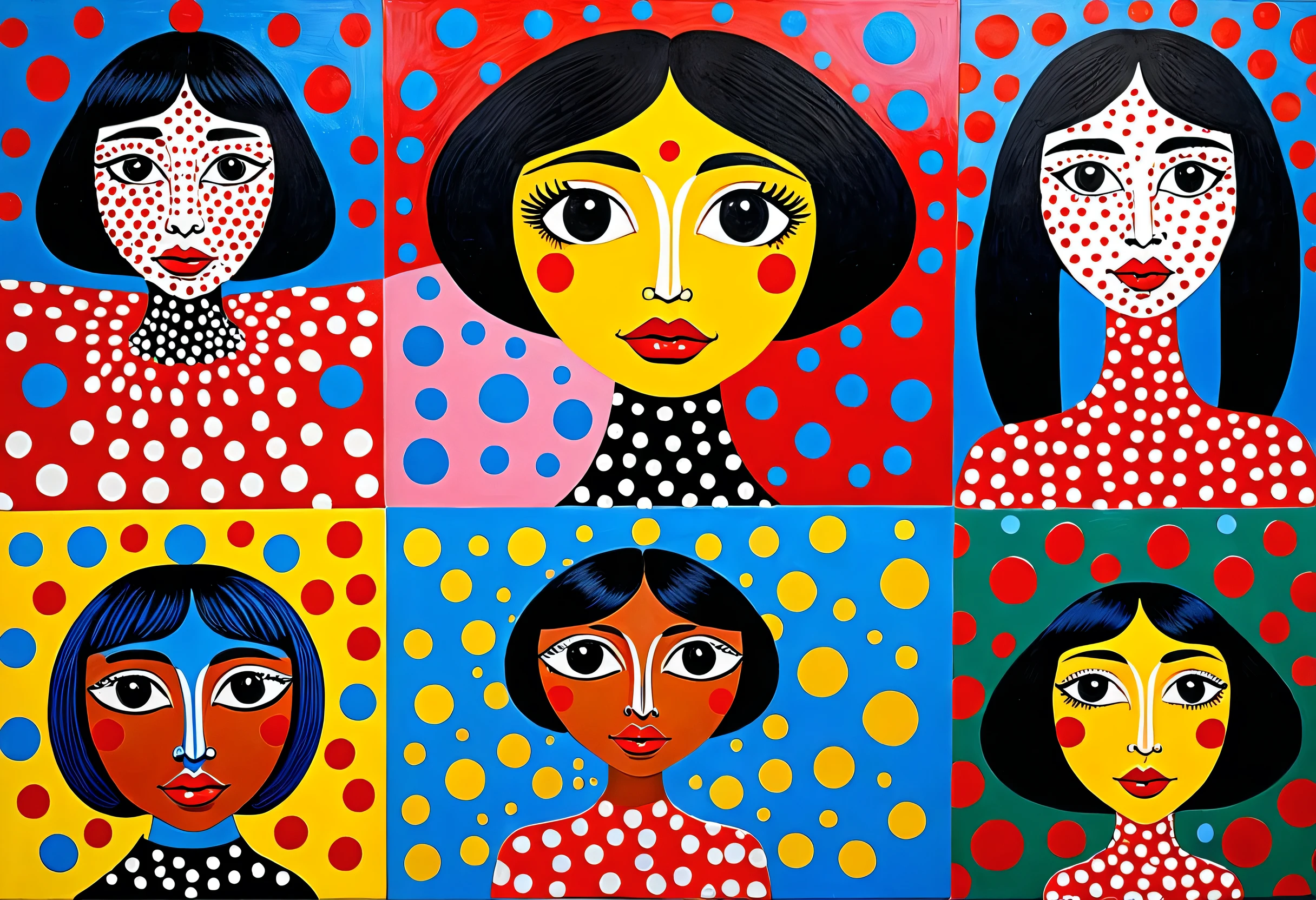 Pop art paintings inspired by paintings of, indigenous art, paintings inspired by Yayoi Kusama , indigenous art, inspired by Gary Punter, inspired by Karel Appel , Elizabeth Murray , Gouache on canvas , Outsider Art Style, inspired by Pierre Alessiansky inspired by , inspired by Kusama , Mark Toby inspired by Yayoi Kusama , Paintings by Norman Mingo