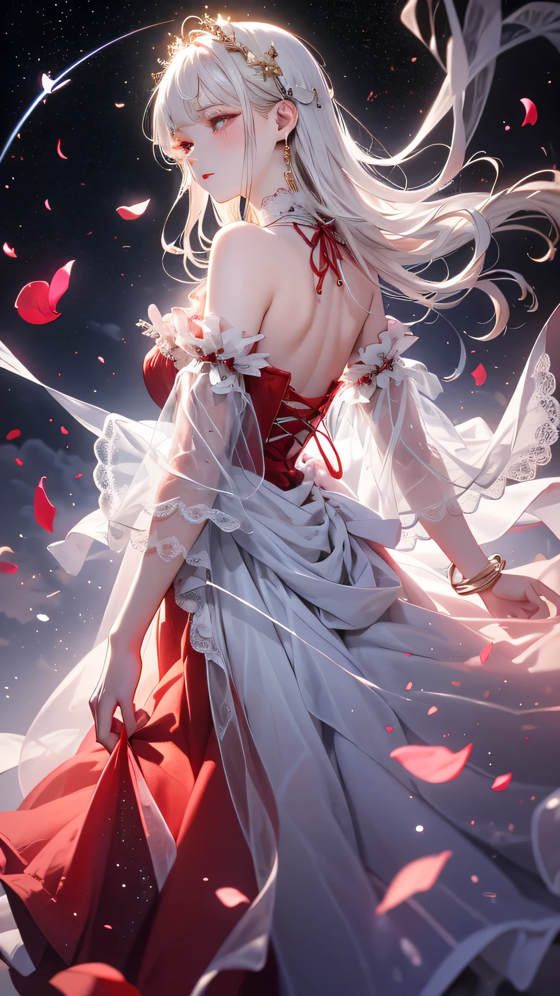 ((masterpiece, best quality)),singer,Rose,earphone,Delicate face,whole body,Perfect body proportions,luxurious,Extremely beautiful,Leaves,Petals falling,sexly,White,See-through pantyhose,Fishnet stockings,transparent,Star decoration,NUDE