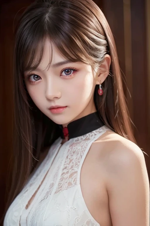 <lora:joulin:0.8>, 1girl, solo, chinese girl, realistic, photography, photorealistic, looking at viewer,  blurry background, black hair, necklace, solo focus, long hair, indoor, living room, pureerosface_v1, cinematic lighting, depth of field