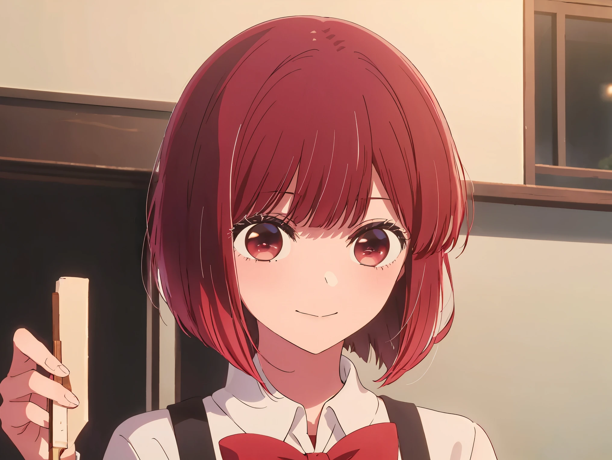 masterpiece、very detailed、(1 girl:1.2)、redhead、Big eyes、(((close)))、smile、short hair、(((anime style)))、(((2D)))、red eyes、open your mouth、(((Winter clothes)))、8K、Close-up