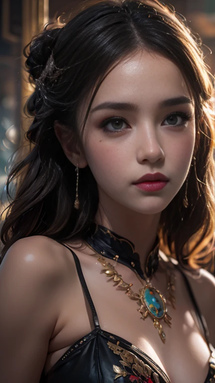 OK、(Best illustrations)、8K UHD resolution、Intricate details、Highest quality、Realistic、Very detailed、Best lighting、Best Shadow、Soft lighting、ultrahd、Ultra-realistic、Tyndall effect、Realistic、(High Resolution Skins:1.2)、 (Intricate details, Compensate, Pure Eros Face_v1:0.5), (Beautiful and delicate down to the last detail, Beautiful and delicate eyes, Perfectly balanced face, Skin with attention to detail, Detailed skin, The optimal ratio is four fingers to one thumb., Place your arms under your chest, Red glowing tattoo under the stomach、Wow!, Wide Hips, Smooth abdomen, Skinny and skinny, __fashion__, __hair__:1.25)、Digital SLR、 An absurd job: 1.3), (Maximum resolution: 1.2), (Ultra High Definition TV: 1.2), Cinematic Light, Detailed eyes and skin, Detailed facial features, , (Sharp focus: 1.2), (Focus on the face:1.2),Perfect Style, Beautiful Face, Acura, Anatomically correct, Very detailed顔と肌の質感, Detailed eyes, double eyelid, Thin eyebrows, Glitter Eyeliner: 1 Natural Cheeks, Glowing Skin, Fair skin: 1.2, (Glossy Lips: 1.4),、 (Embarrassed look: 1.2),Very detailed顔と肌の質感, Detailed eyes, double eyelid, Natural Cheeks, , Glossy Lips: 1.4,Exposed cleavage、1 地獄から来た美しきdevilの女, Surreal Female Portraits by David Hockney and Alphonse Mucha, Portrait of a seductive woman、Fantasy art, Chinese Doll、Chinese actress、Dungeons、Dragon、devil'palace、devil'torture chamber、night、Dark Style 、In the Dark、(Detailed spooky background:0.8), magic、 1 girl、Evil Nun、Dark Necromancer、Succubus、devil'daughter、Umi Shinonome、Bat Wings,(((devil horns)))、 ((((Huge glasses, Nerd Glasses, Thick glasses, Round Glasses)))),(((Huge boobs)))、(devil'tail)、(Red eyes glow:1.6)、The red eye makeup is very sharp and detailed, The eyes are nicely made up, ((Red Eye:1.0)),Intricate tattoos, demonic Intricate tattoos, Thigh Tattoo, Body tattoos, masterpiece、最もBeautiful Face、Baby Face、Cute Smile、Captivating bodyと美しいふっくらとした赤い唇、devil'Captivating body、devilスタイル、Fascinating Black Magic Costume、The long-haired、Braiding、Black hair、ポニーtailの歪み、, Ponytail with a bow tied at the back of the hair, Beautiful expression、Body Up、Big breasts attention、bust, Super tight chest, Breast Augmentation Surgery, Her breasts are very big and round,Tight waist、Wide ass、 Modest, Cowboy Lens, (Black Phoenix Dress: 1.0), devil'crown, Red shiny gemstone necklace、Jewelry Gwise, Wearing black mesh socks,Wear bright red、Hmph, Hmph, Meet beautiful girls, Watching the girls'Body,