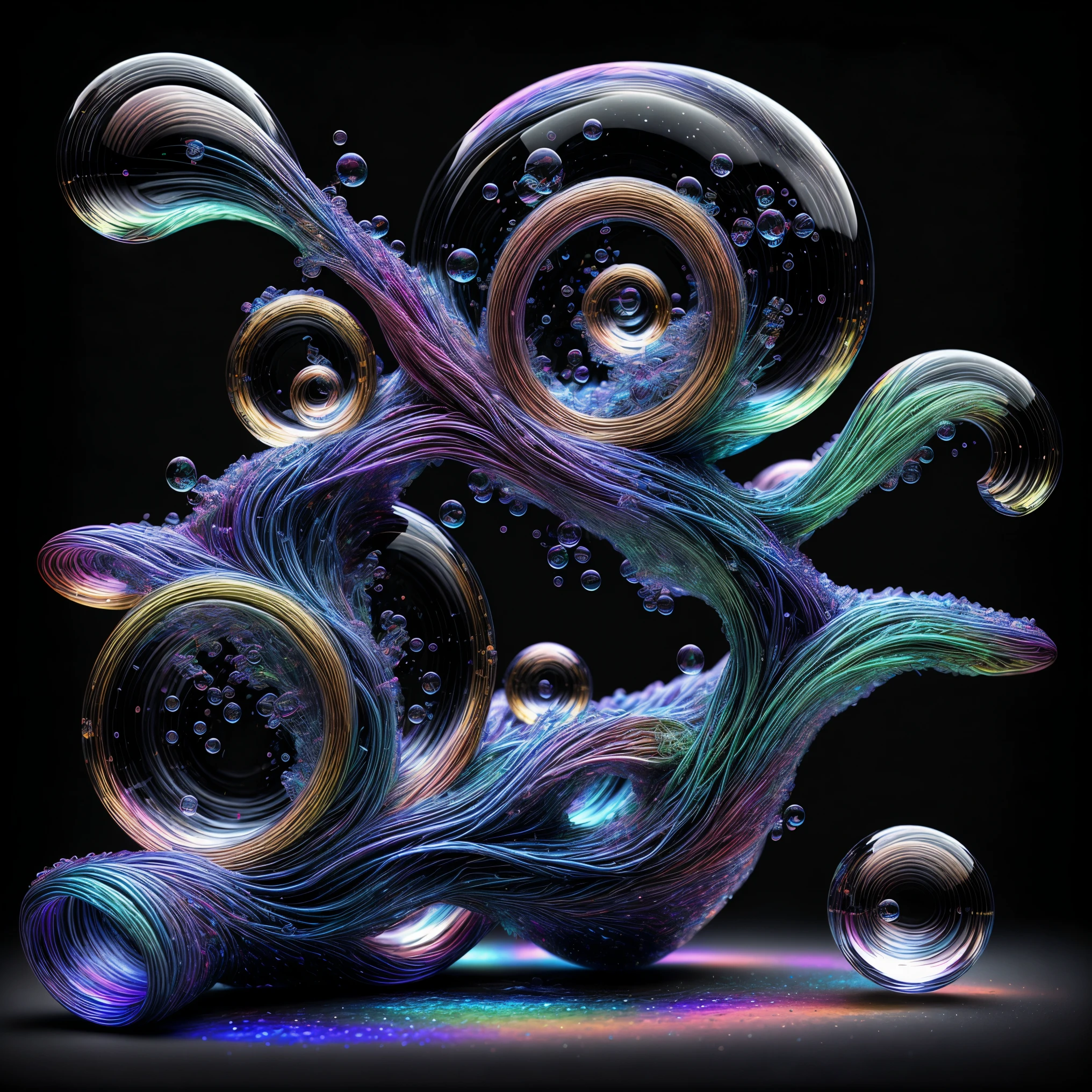 a psychedelic digital art,ultra-detailed vibrant fluorescent neon colors,intricate rainbow glass-like environment,shimmering glass bubbles morphing out of swirling colors,glowing light and reflection,4d mandelbulb psychedelic landscape,bright overexposed backlighting with depth of field,award winning masterpiece,pixel art,portrait photography,photorealistic,hyperdetailed,glass morphism,sparkle,optical illusion,rotational symmetry,best quality,8k,ultra-fine detailsWithin the black of the abyss, intense bright, colorful, perfectly symmetrical glass spheres containing the glowing light of acidzlime within the glass. Smaller glass orbs beneath that melt and drip vibrant colorful symetrical patterns that cover the ground and merge together in a quilt of intricate and complex designs. High fantasy, magical effects,Portrait photography, cinematic photography, photorealistic UHD, intricate, complex, attention to detail, optical illusions, unique patterns and designs, avant garde, masterpiece. Light is emerging from colors in a psychedelic dream, shimmering glass morphing out of colors, tripped out vibrant colors, perfectly formed beautiful reflective bubbles, attention to detail on the bubbles and spheres, beautiful psychedelic digital art, pixel art, trippy colors, 4d mandelbulb psychedelics, glass like psychedelic landscape, intricate rainbow environment, psychedelic underwater brightness, neon colors, bright colors, psychedelic trip, fluorescent psychedelic aesthetic, psychedelic vibrant colors, bright psychedelic neon colors, paint splattered backgrounds,swirling spirals and vortex, bright vibrant colors popping out from 3d glass spheres, Pixel Assets, Portrait photography, surrealism, Photorealistic, Hyperdetailed, Glass Morphism, Digital Art, Sparkle, Optical Illusion, Glowing Light, Reflection Light, Overexposure, Backlighting, Depth Of Field, Rotational Symmetry, UHD, High Details, High Quality, Super Detailed, Best Quality, Award Winning, Masterpiece.
