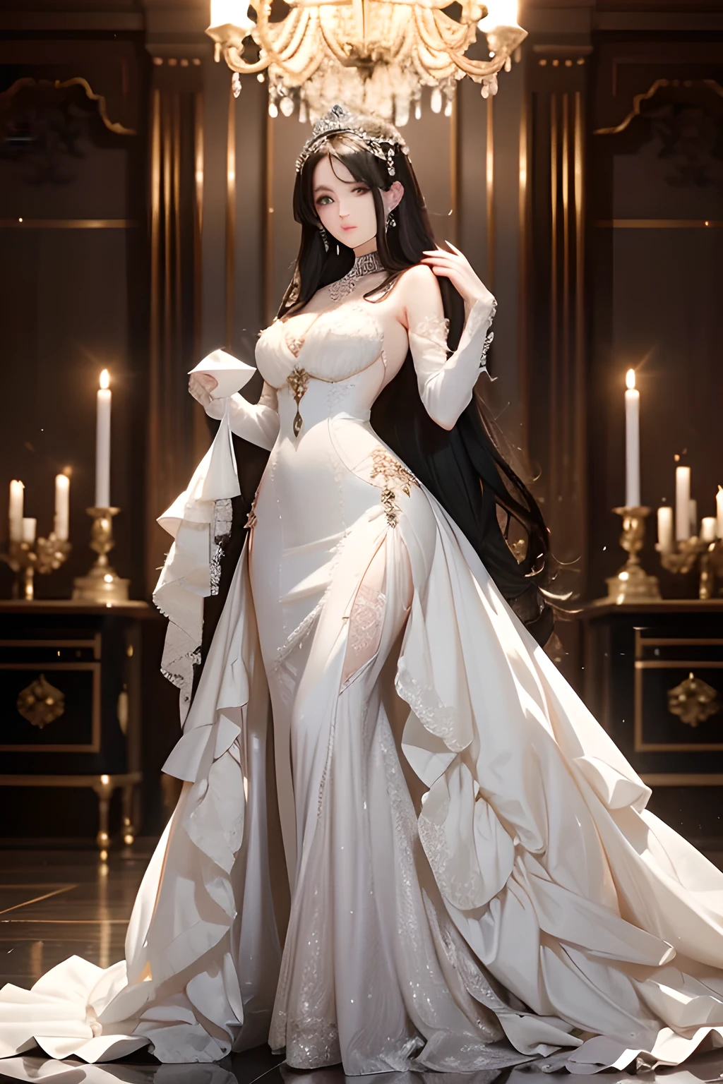 A princess with a beautiful face She was wearing a beautiful, luxurious dress and she had a sexy figure.Long, elegant black hair,She wore a gorgeous Victorian white dress, like a princess.