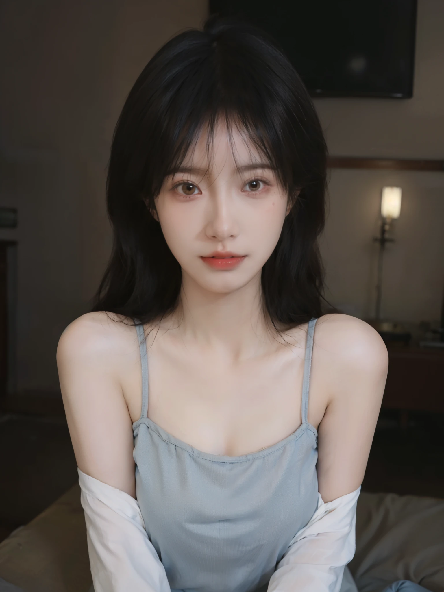  Best Quality ，masterpiece， ultra high resolution ，（realisticlying：1.4），2 girls，A pair of peach eyes ，She is looking directly at the viewer， sexy highlights ，（：1.2），（Big breasts：1.3），Beauty mark，（Upper body：1.4）