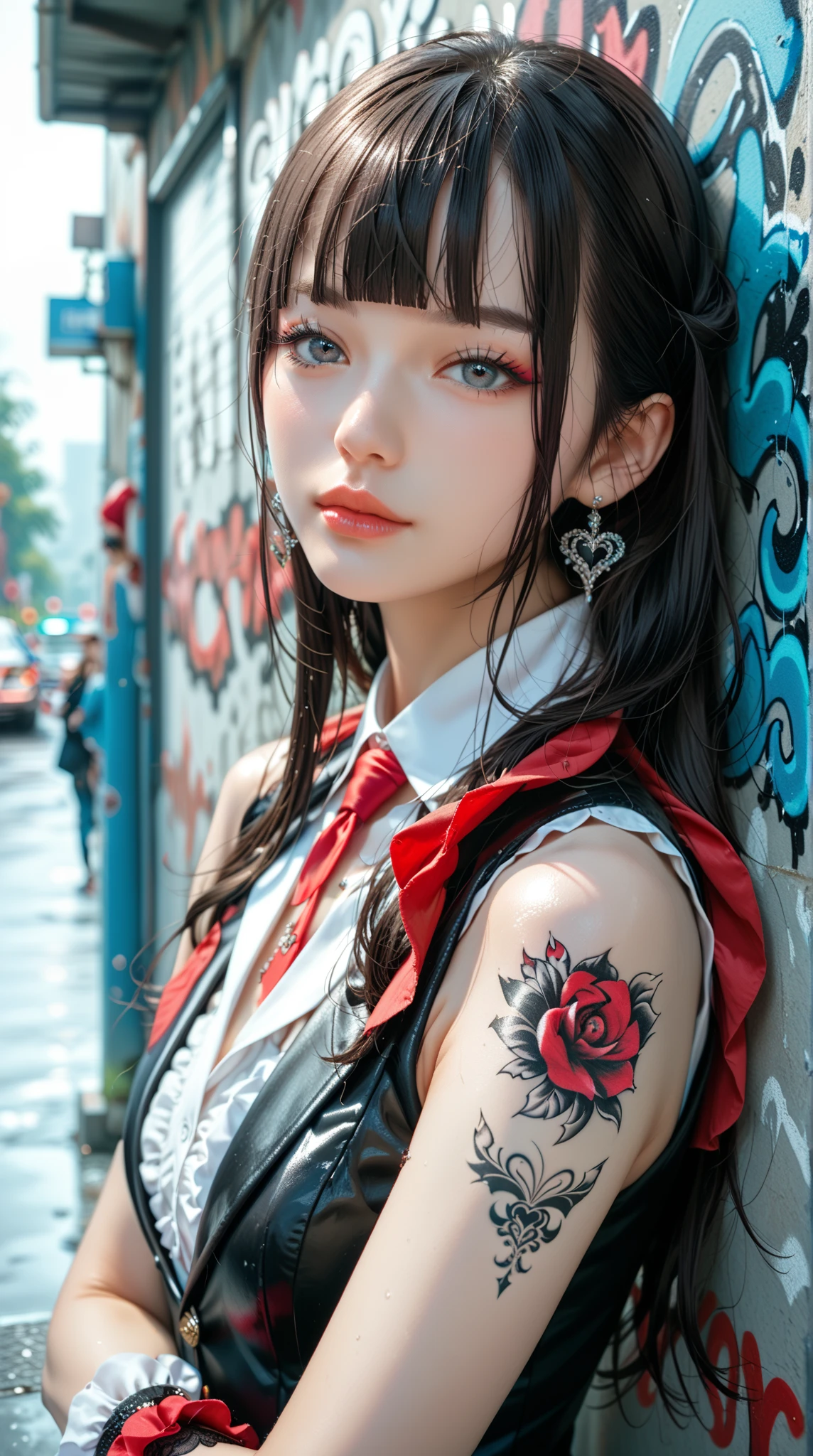 Highest quality, masterpiece, look up, Upper Body, cute,(tattoo),(Until death),(sexy),(sexy),Embarrassing,Embarrassing,Baby Face,Twin tails,Small breasts,Beautiful Style