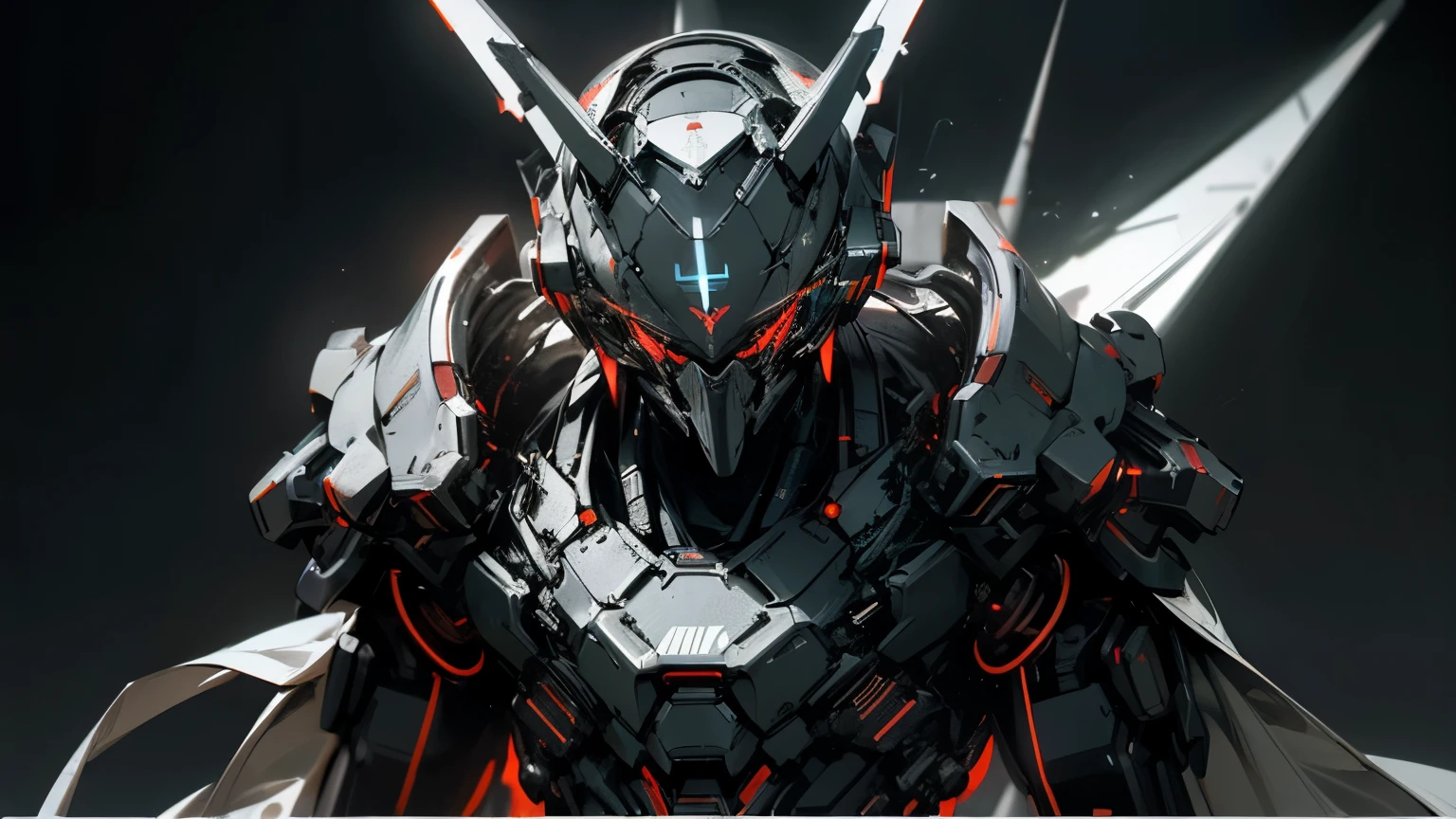 (( color and white predominate )). realistic, Shine, Reflexive, bioluminescence , galactic cybernetic mask, Mecha, (( cyber killer :1.2)), SH4G0D, Glowing Rune_Red and white, whole body, cinematic , dark background , White background light , high contrast,