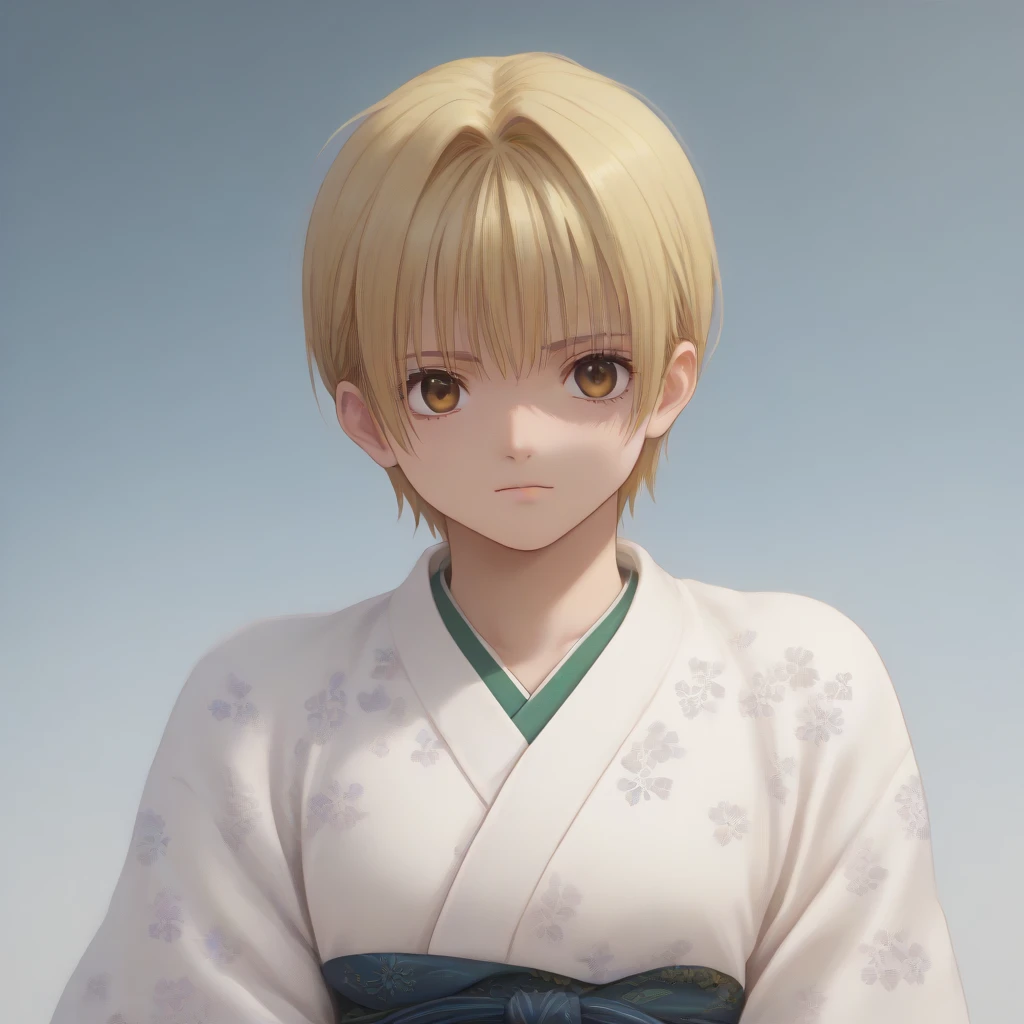 (Nishino Tsukasa_Ichigo 100,UHD,masterpiece,textured skin,high details,best quality,highres,8k,16k,score_9,score_8_up,score_7_up,kyoukai,cowl,blond hair,short hair) kimono  