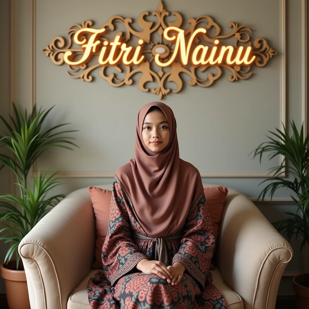 there is a young girl sitting on a bench wearing a hijab, inspired by Fathi Hassan, full protrait, mid shot portrait, inspired by Pia Fries, hijab, official store photo, inspired by Nazmi Ziya Güran, official product photo, white hijab, inspired by Naza, inspired by Puru, full body photogenic shot, zenra taliyah