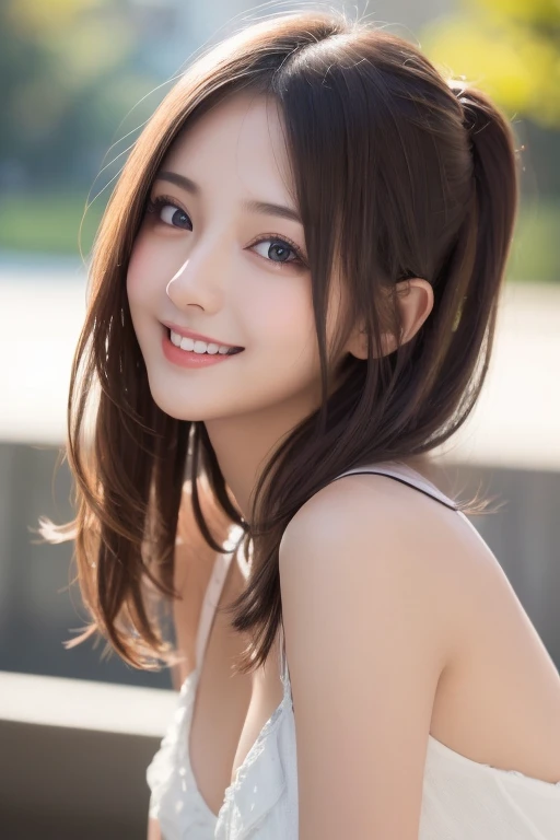 masutepiece, Best Quality, Illustration, Ultra-detailed, finely detail, hight resolution, 8K Wallpaper, Perfect dynamic composition, Beautiful detailed eyes, Medium Hair,Small breasts natural color lip, Bold sexy poses,Smile,Harajuku、20 years girl、Cute、Sexy shot looking at camera