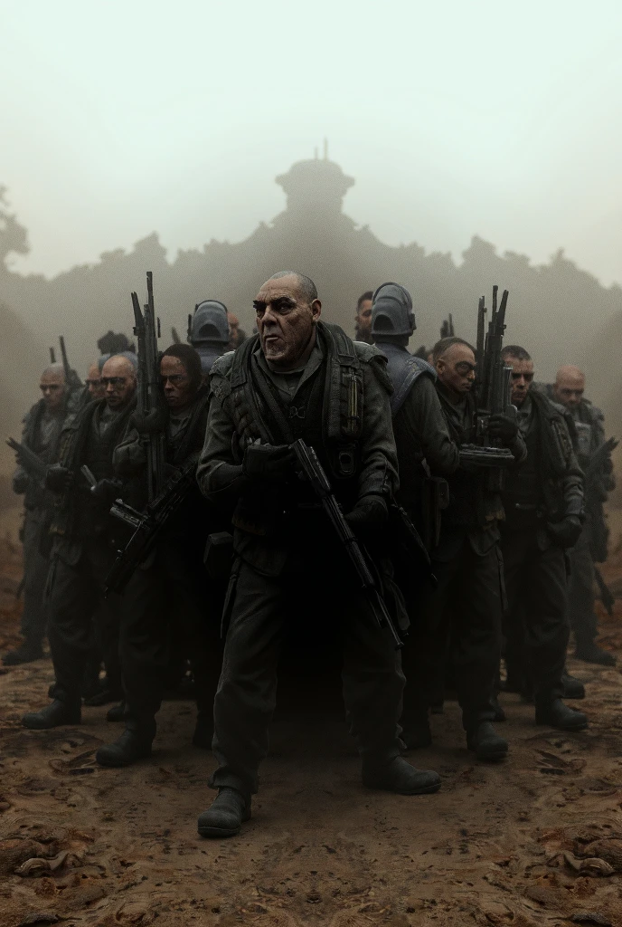 soldiers marching in a line in a city street, still from alita, steampunk desert background, death and robots two in the void, by François Boquet, nekro borja, the cowboy in the weird west, by Aladár Körösfői-Kriesch, style of nekroxiii, 2 0 1 0 s, japanese live-action movie --auto --s2