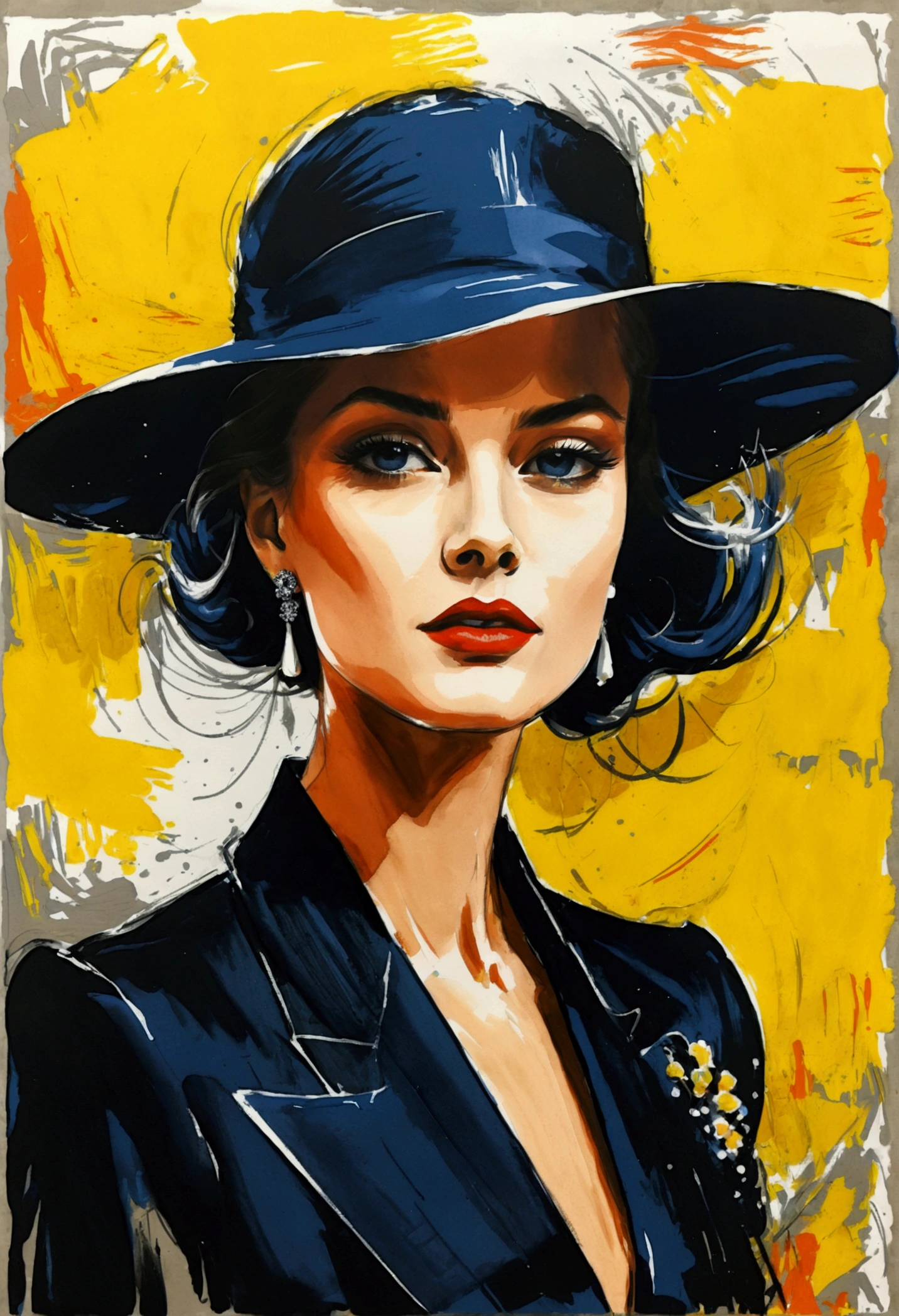 [ in the style of Hans Hartung ],Carolina Herrera (Carolina Herrera) Style-【 glamorous fashion designer 】-, Charlie Bowter 1 Girl style, Character concept design ,Engraving print _Outside