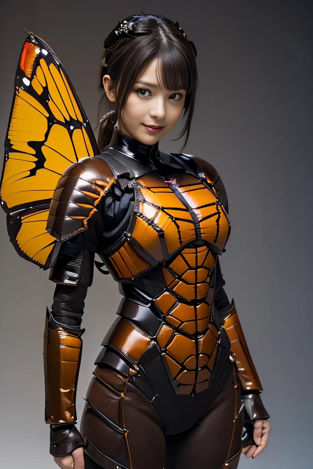 (high resolution,masterpiece,best quality,extremely detailed CG, anime, official art:1.4), realistic, photo, amazing fine details, all intricate, gloss and shiny,awesome many layers, 8k wall paper, 3d, sketch, kawaii, illustration,( solo:1.4), perfect female proportion,villainess, (fusion of dark brown cockroach and lady:1.4), (brown cockroach form lady:1.2), (brown cockroach lady:1.2), (fusion:1.2), (solo:1.4), (evil smile:1.2), muscular, abs, (cockroach brown exoskeleton bio insect suit:1.4), (cockroach brown exoskeleton bio insect armor:1.2), (brown transparency cockroach wing:1.4), (brown cockroach antennae:1.3),