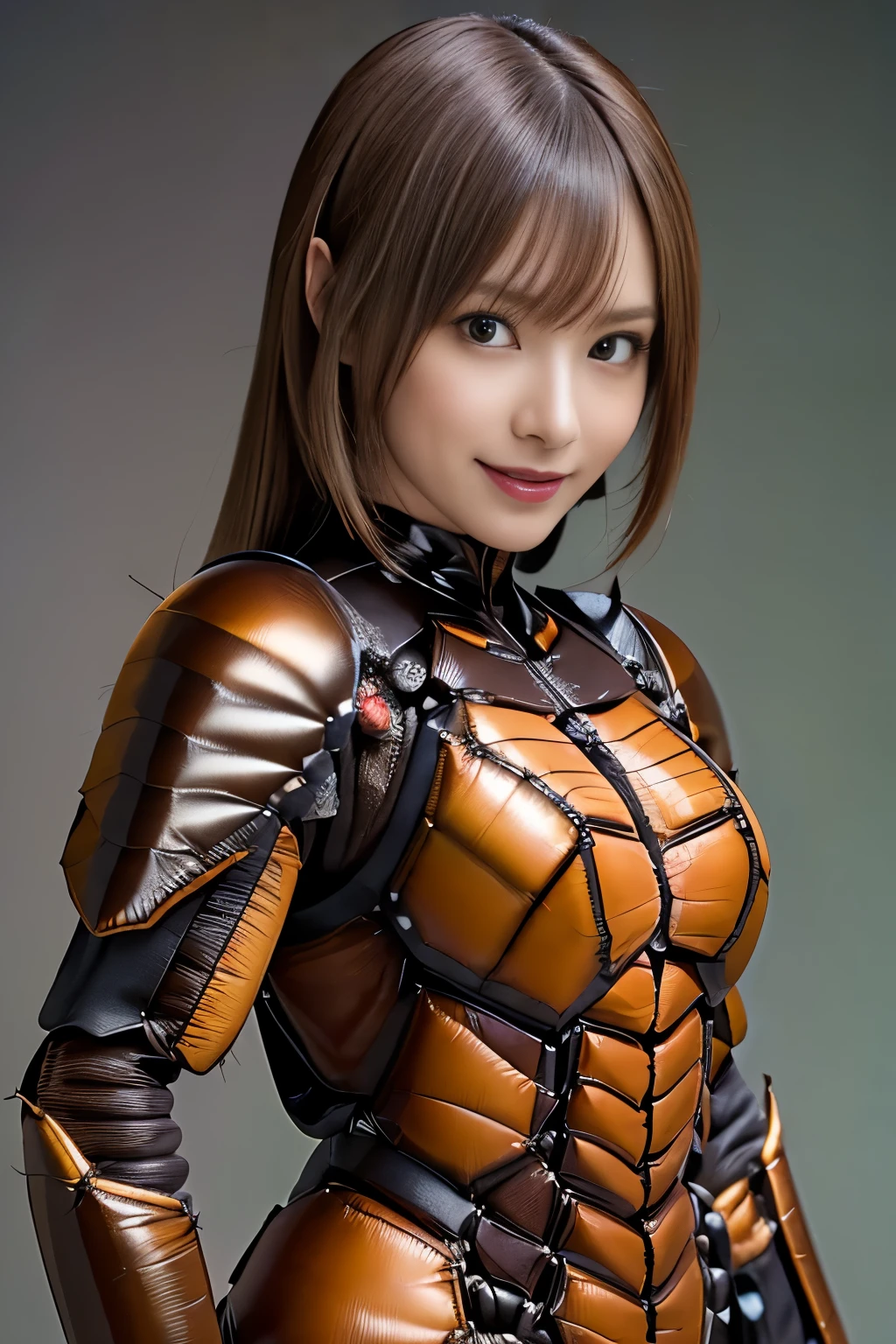 (high resolution,masterpiece,best quality,extremely detailed CG, anime, official art:1.4), realistic, photo, amazing fine details, all intricate, gloss and shiny,awesome many layers, 8k wall paper, 3d, sketch, kawaii, illustration,( solo:1.4), perfect female proportion,villainess, (fusion of dark brown cockroach and lady:1.4), (brown cockroach form lady:1.2), (brown cockroach lady:1.2), (fusion:1.2), (solo:1.4), (evil smile:1.2), muscular, abs, (cockroach brown exoskeleton bio insect suit:1.4), (cockroach brown exoskeleton bio insect armor:1.2), (brown transparency cockroach wing:1.4), (brown cockroach antennae:1.3),